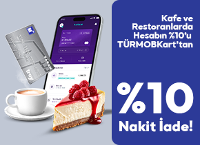TÜRMOBkart ile  Kafe ve Restoran harcamanıza özel %10 nakit iade kazanma fırsatı sizleri bekliyor.
