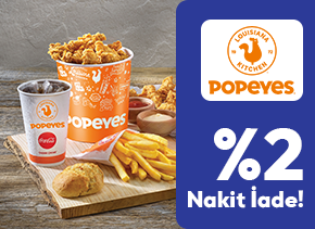 TÜRMOBkart ile TAB Gıda’ya bağlı Popeyes şubelerinden yapacağınız harcamalarda %2 nakit iade fırsatı sizi bekliyor.