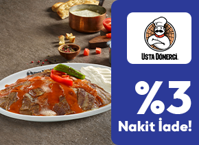 TÜRMOBkart ile TAB Gıda’ya bağlı Usta Dönerci şubelerinden yapacağınız harcamalarda %3 nakit iade fırsatı sizi bekliyor.